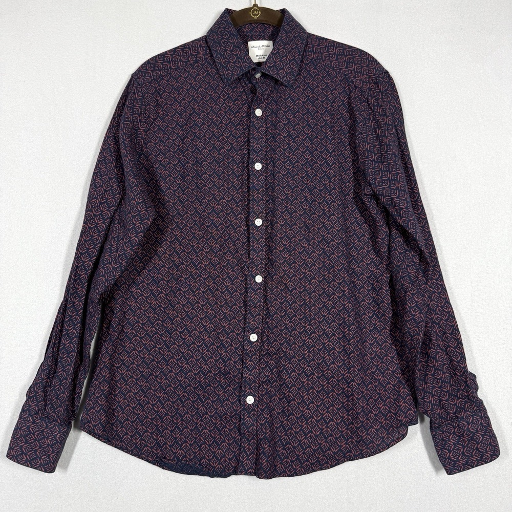 Baird McNutt Murano Shirt Men Small 100% Linen Blue Red Floral Print Long Sleeve
